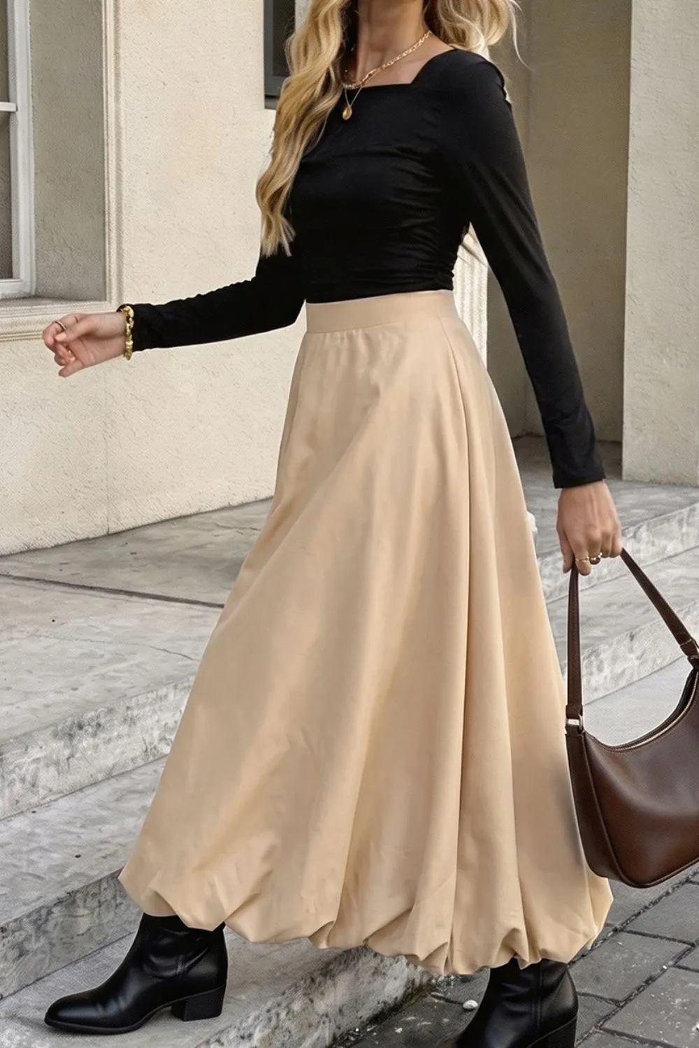 High-Waisted A-Line Midi Skirt